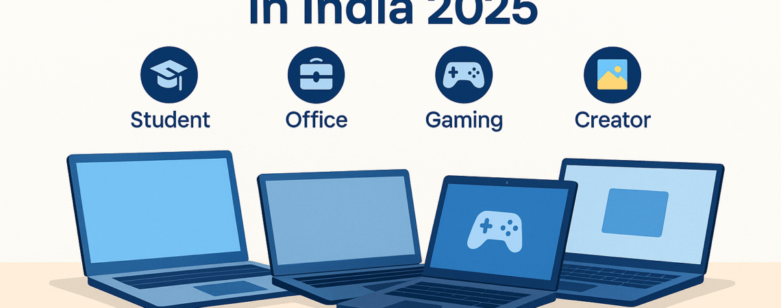 Best laptops under 50000 in India 2025 illustration with laptops and icons
