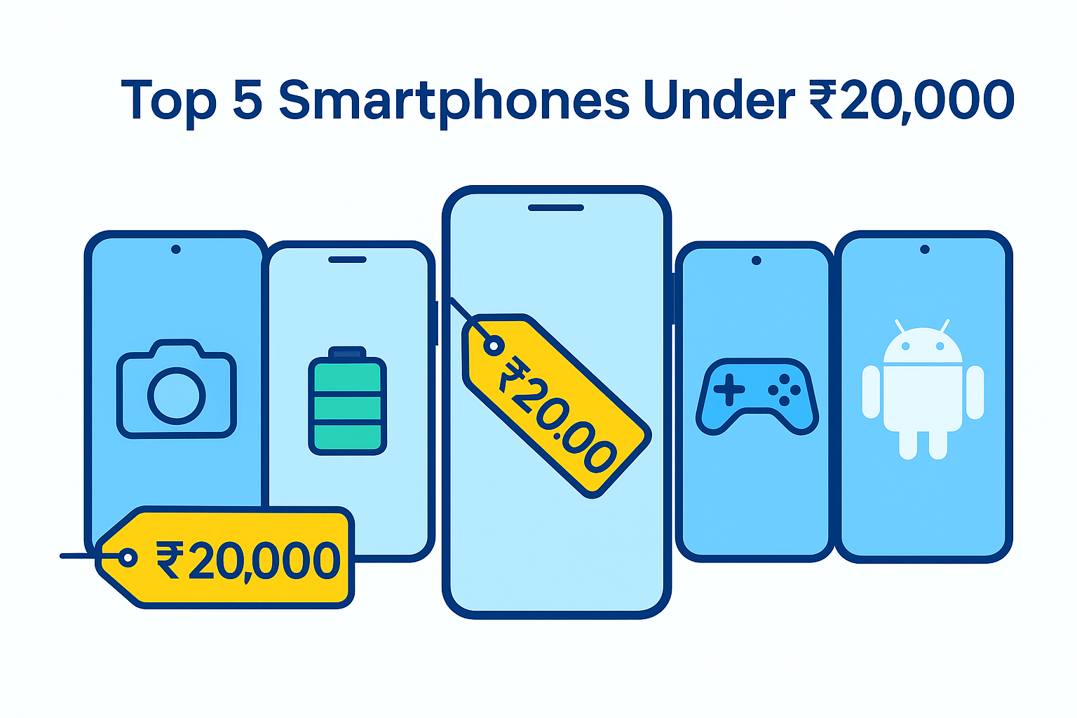 Illustration of five smartphones under 20000 in India 2025 with specs and comparison