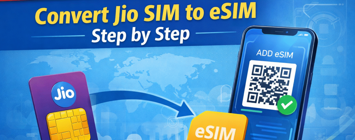 Jio eSIM activation guide showing how to convert Jio SIM to eSIM
